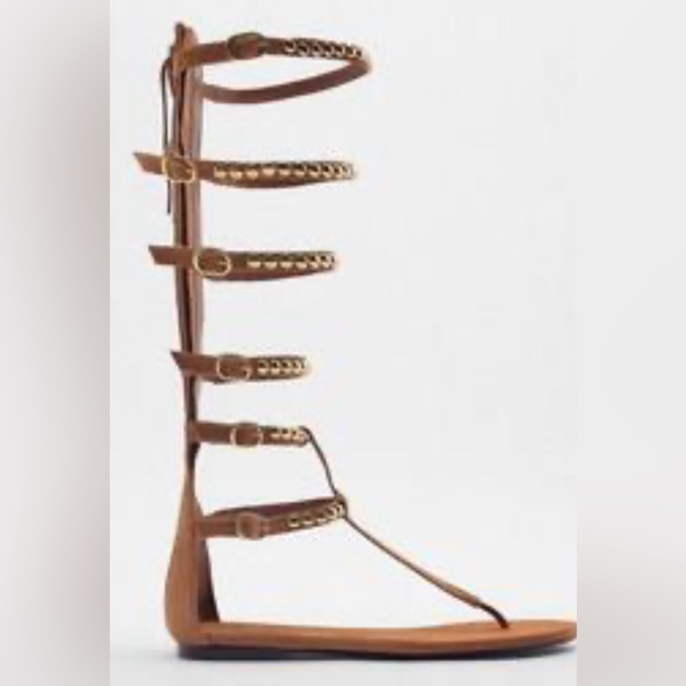Zara Gladiator Sandals Brown Suede Like Zip Up Back Size 37